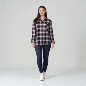 Ambiance Plaid Button-Up Shirt | Size Small | Black Blush & Grey | Casual